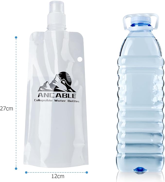 Ancable 17oz Collapsible Water Bottles, 3-Pack Reusable Travel Foldable Water Bottles for Hiking Camping Running Bike, BPA-Free Water Bottle, White - Image 7