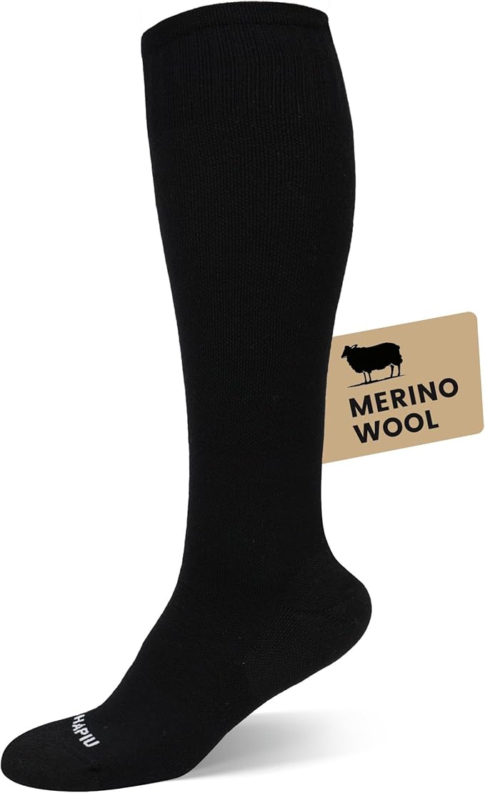 Merino Wool Easy On Compression Socks for Women & Men, 15-20 mmHg, Plus Size Knee High Stocking for Nurses, Pregnancy, Travel, Flight, Medias de Compresión Mujer by HAPIU
