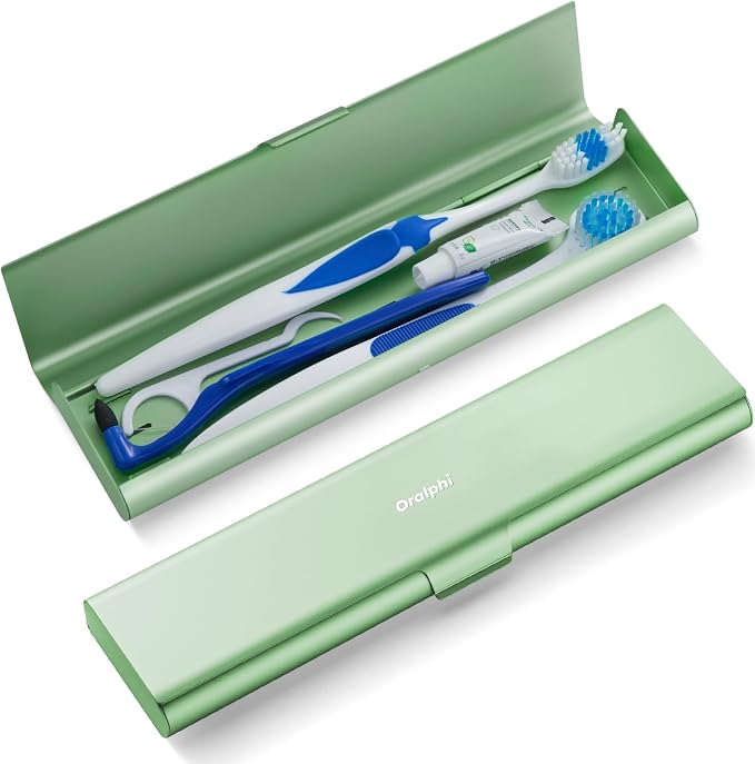 Wider Aluminum Toothbrush Travel Case, Portable Travel Toothbrush Holder, Durable Manual Toothbrush Box Container for Traveling, Bathroom, Camping, Business Trip, Green by Oralphi