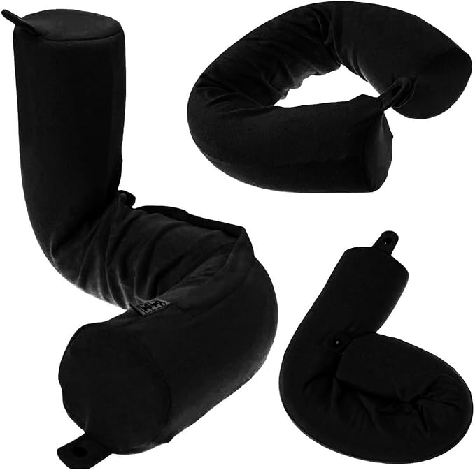 Dot&Dot Twist Memory Foam Travel Pillow, Bendable Neck Pillow for Airplane, Car and Home, 26-Inch Adjustable Roll with Washable Cotton Cover, Black by DotDot