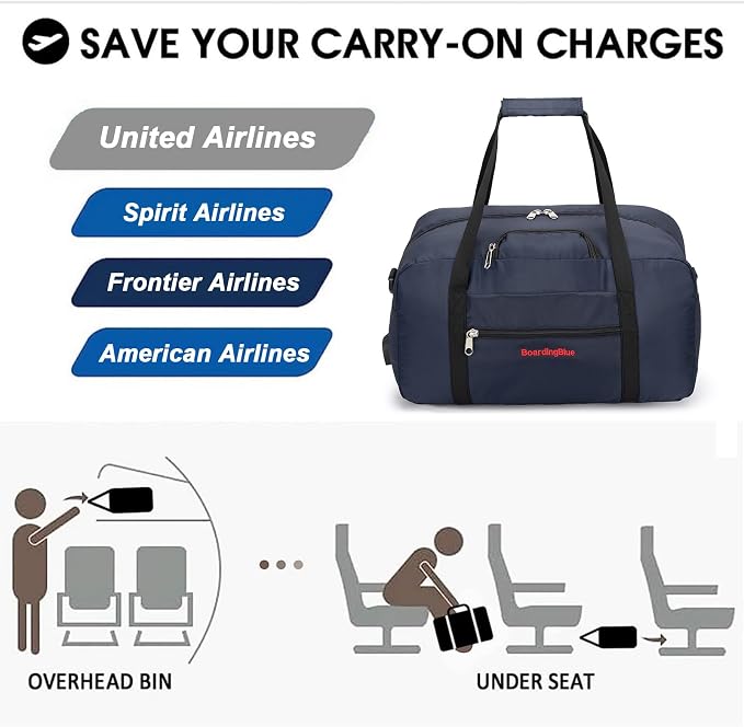 17x10x9 United Airline Personal Item Under Seat Duffel Bag With Free Pillow And USB Port (Navy) - Image 6