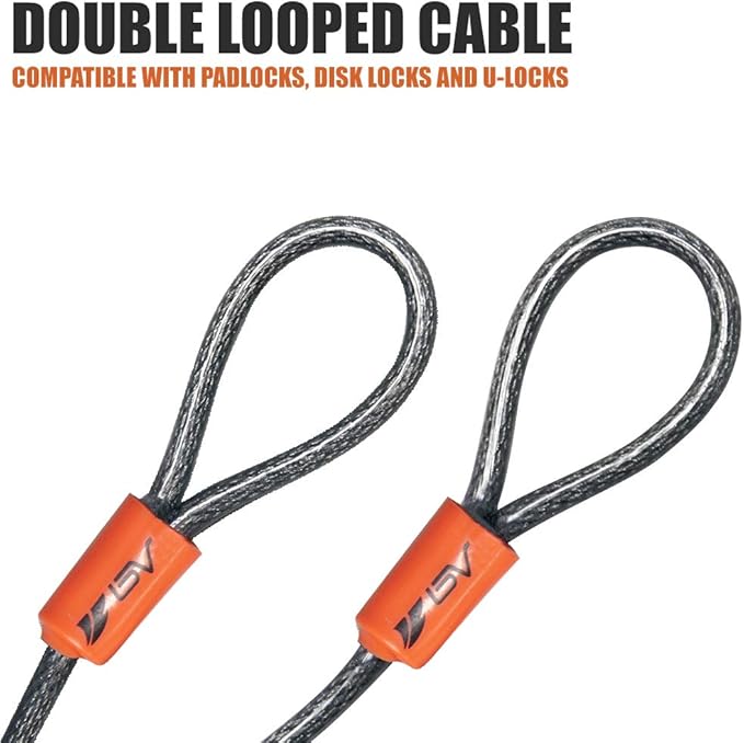 BV 2.5FT Bike Cable with Loops - 5mm (3/16 Inch) Cut-Resistant Braided Steel Cable - Versatile & Weatherproof - Small Security Cable Lock, Security Chain for Padlock, Chain Lock, Wire Lock - Image 4
