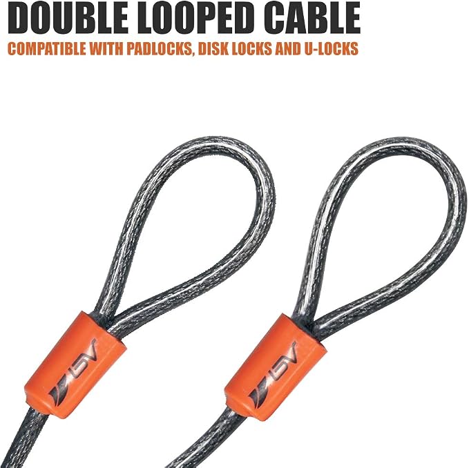 BV 2.5FT Bike Cable with Loops-5mm (3/16 Inch) Cut-Resistant Braided Steel Cable-Versatile & Weatherproof-Small Security Cable Lock, Security Chain for Padlock, Chain Lock, Wire Lock (Pair) - Image 4