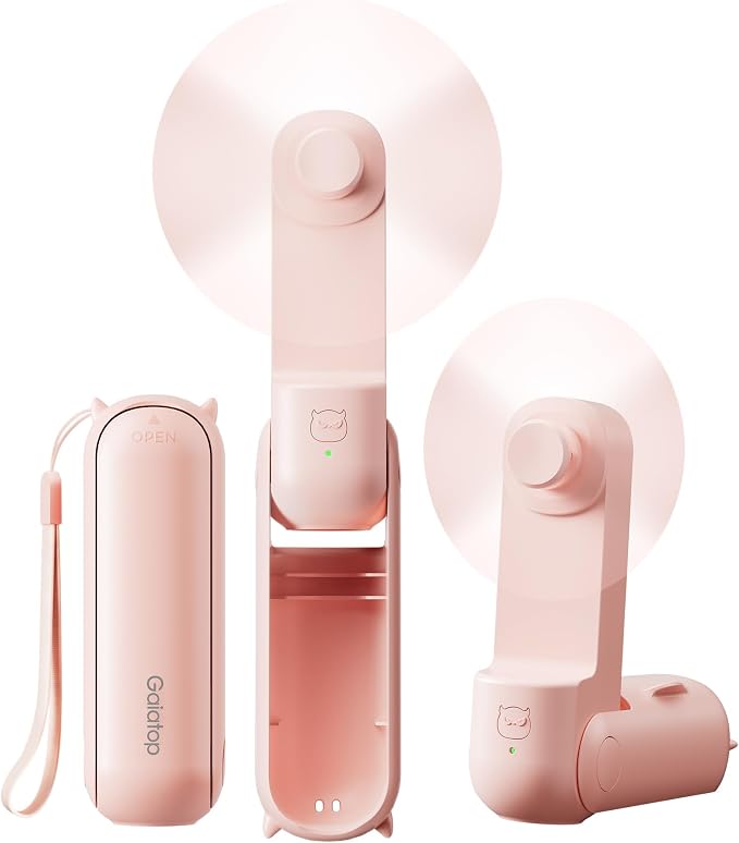 Gaiatop Portable Handheld Fan, 3 in 1 Mini Fan Handheld [17h Max Cooling], Foldable Personal Fans Pocket Design, USB Travel Fans Portable, Lash Trip Summer Essential Cute Gifts for Women Girl, Pink by GAIATOP