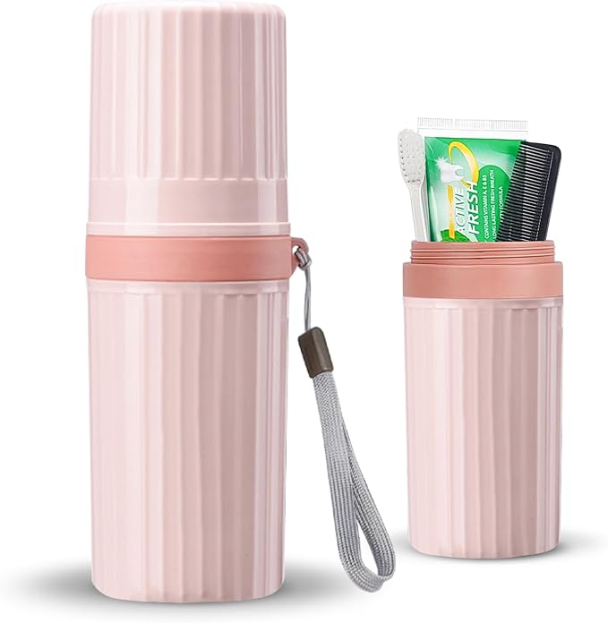 Toothbrush Travel Case, Pink Toothbrush Holder Travel | Large Travel Toothbrush Cup Case, Portable Travel Toothbrush Container for Traveling, Camping, Business, and School by LIKAJON