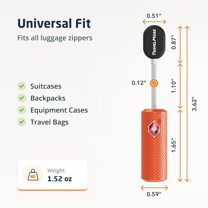 TSA Approved Locks for Luggage with Keys, Secure Travel Locks | Durable, Flexible Cable, Zinc Alloy Body, Easy to Use, Compact, for Suitcases, Backpacks, Cases, Zippers, 4-Pack, Orange - Image 2
