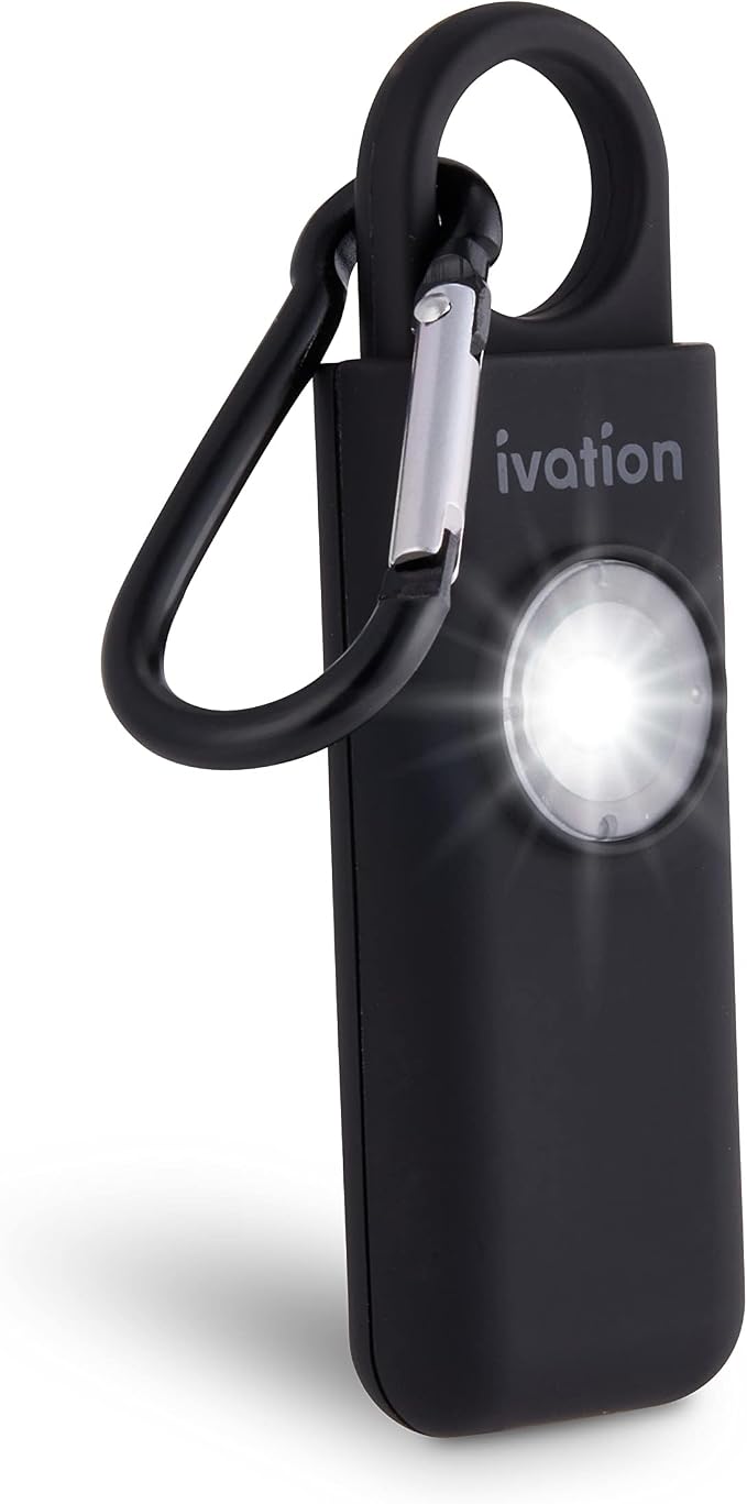 Ivation Personal SOS Alarm Keychain | Self-Defense Safety Siren & LED Panic Strobe Light with Carabiner Clip for Women, Children & Seniors | Pocket Size, Loud 125 dB Sound, Air Travel Friendly by Ivation