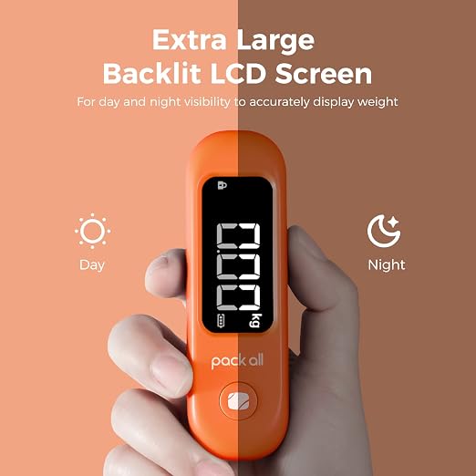 pack all Digital Luggage Scale for Travel, 110Lbs Capacity, 0.1Lb Precision | Handheld, Backlit LCD Display, Lb/Kg/Oz Conversion, Tare Function, Battery Included, Orange - Image 3
