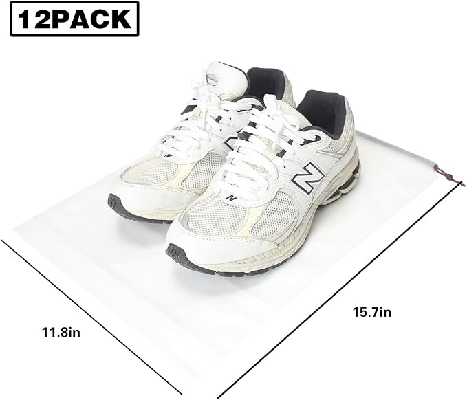 12Pcs Shoe Bags For Travel, 11.8in X 15.7in Large Clear Shoes Storage Organizer with Drawstring, Waterproof Travel Storage Bags for Packing Dust Bags for Men and Women - Image 2