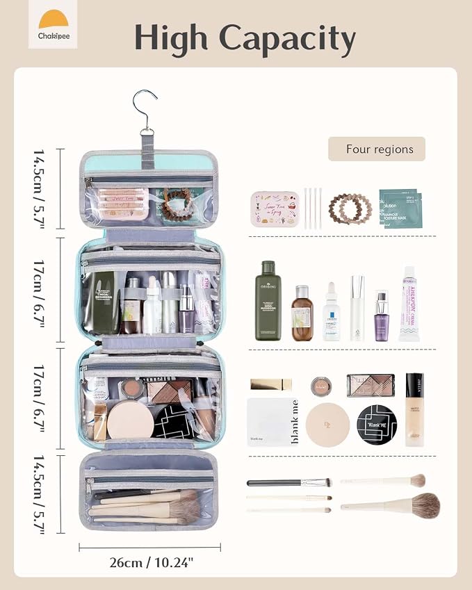 Travel Hanging Toiletry Bag for Women - Waterproof Cosmetic Organizer with Clear Window, Lightweight Bathroom Bags for Essentials, Makeup, Shampoo, Toiletries Blue,Medium - Image 2