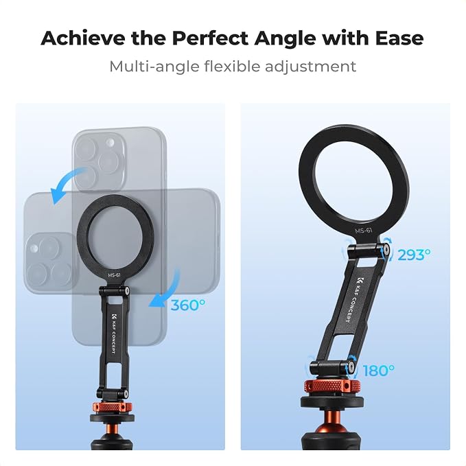 K&F CONCEPT Magnetic Metal Phone Mount with Cold Shoe Mount | Adjustable Rotatable Phone Holder Adapter Compatible with iPhone Serie, Camera Monitoring, Tripods, Stabilizers, MS61 - Image 3