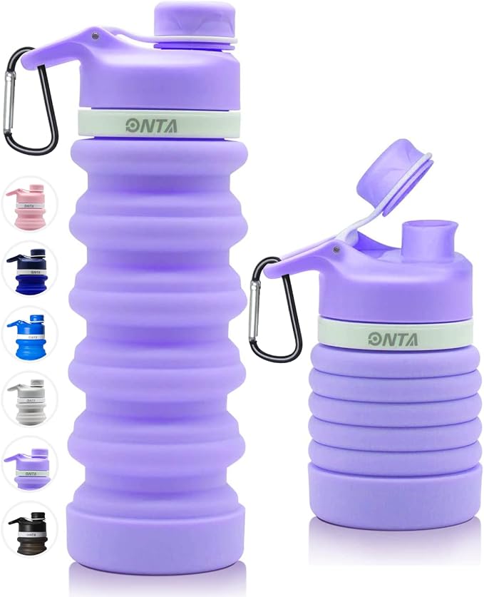 ONTA Collapsible BPA Free Silicone Water Bottle, 20oz - Portable, Leakproof, Easy Clean, Shatter Resistant, Travel Friendly by ONTA