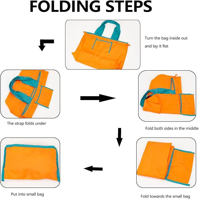 Reusable shopping tote bag, large capacity drawstring tightening top, foldable grocery tote bag, shoulder bag - Image 6