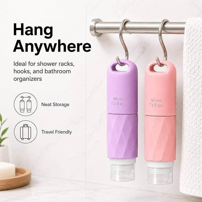 Travel Bottles for Toiletries, TSA Approved 3oz Leak Proof Silicone Travel Size Containers with Cross-Valve Cap, Refillable Bottles with Labels & Clear Bag for Shampoo, Body Wash(4 Pack-Pink) - Image 5
