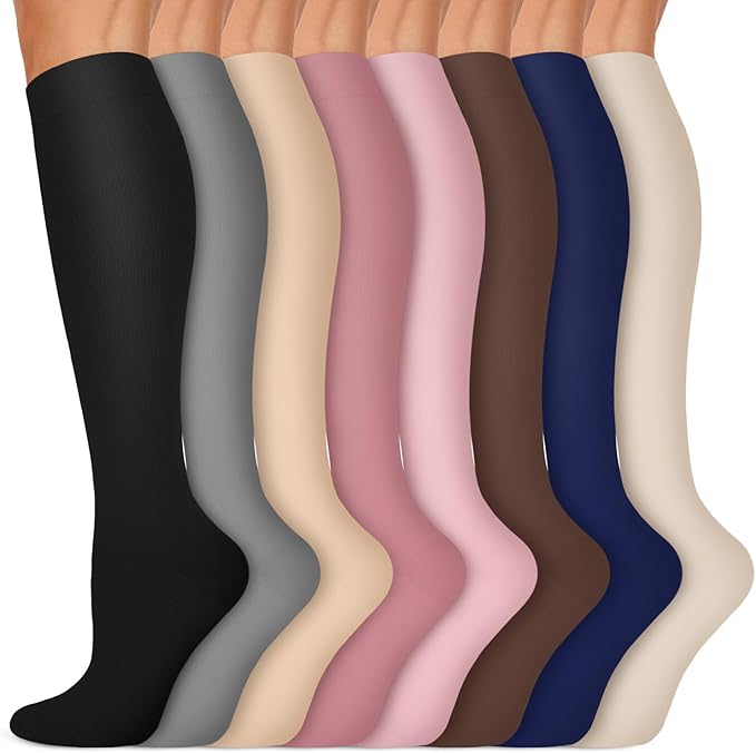 Copper Compression Socks 15-20 mmHg for Men & Women 8 Pairs – Circulation Support for Nurses, Travel, Running, Hiking, Soccer by Iseasoo