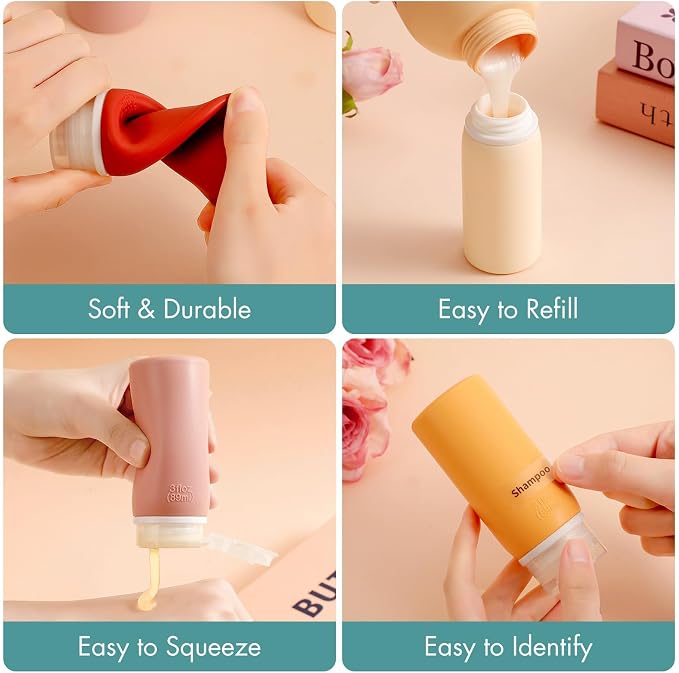 6 Pack Travel Bottles for Toiletries - TSA Approved 3oz Leakproof Travel Size Containers, BPA Free Silicone Refillable Squeezable Bottles, Travel Essentials for Shampoo and Conditioner (Cream) - Image 3