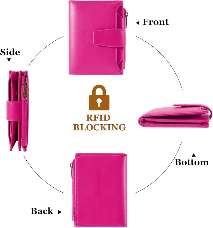 Small Wallet Women RFID Blocking Soft Leather Bifold Compact Card Holder Wallet for Women with Zipper Coin Pocket 4 ID Window - Image 4