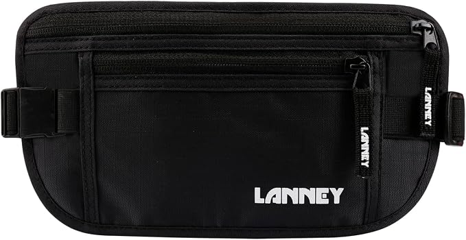 Money Belt for Travel, Slim RFID Blocking Women and Men hidden Travel Pouch Under Clothes, Passport Holder Protect Cash, Documents, Credit Card, Black, Bonus 2 RFID Sleeves by LANNEY