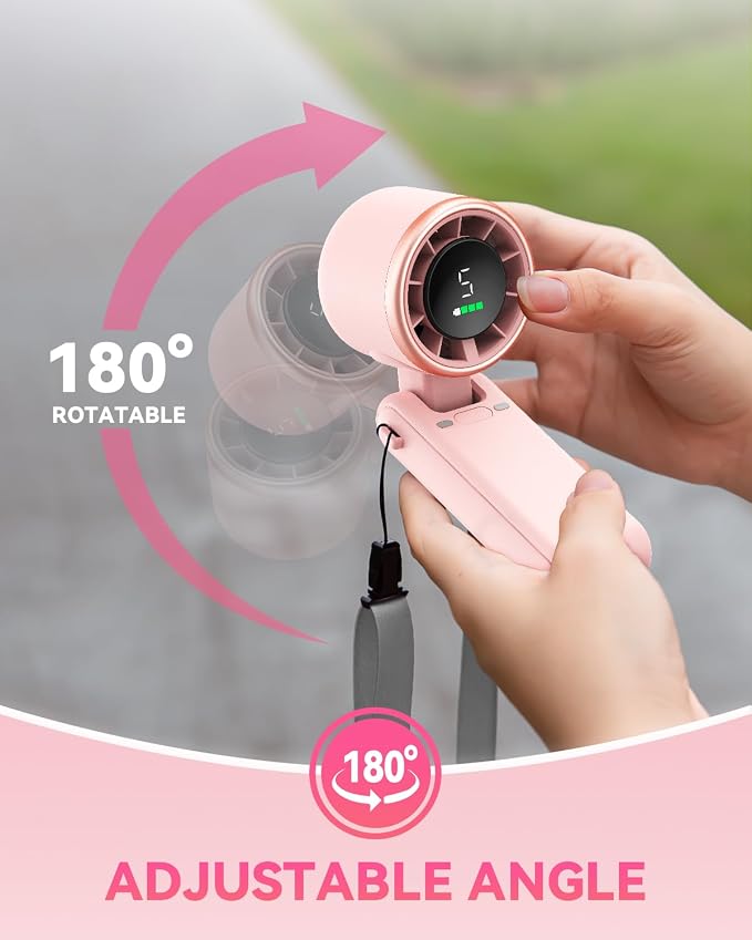 PlayHot Portable Handheld Turbo Fan, Travel Essentials, Gifts for Women/Men | 5-Speed, Up to 12H, 10m/s Airflow, USB-C Rechargeable, LED Display, 3-in-1 Foldable Personal Fan for Cruise, Beach, Vacation - Image 8