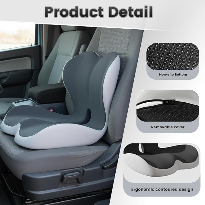 Ergonomic Seat Cushion with Memory Foam & Lumbar Support – Orthopedic Cushion for Car, Truck & Office Chairs, Non-Slip Pad for Daily Comfort - Image 4