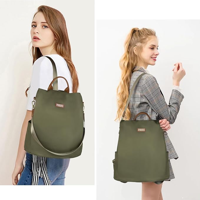 Convertible Backpack Purse for Women Anti Theft Nylon Backpack Green | Hidden Back Zipper Opening, Compact Travel Size,Summer Purse, Daypack for College Work, Fits 13-inch laptop - Image 6