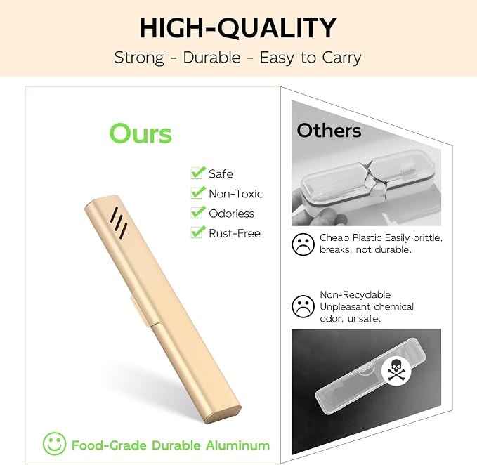 Travel Toothbrush Case, 2Pack Portable Toothbrush Holders, Durable Aluminum Toothbrush Storage Box, Small Breathable Manual Toothbrush Container for Traveling, Camping, Business Trip - Gold - Image 4