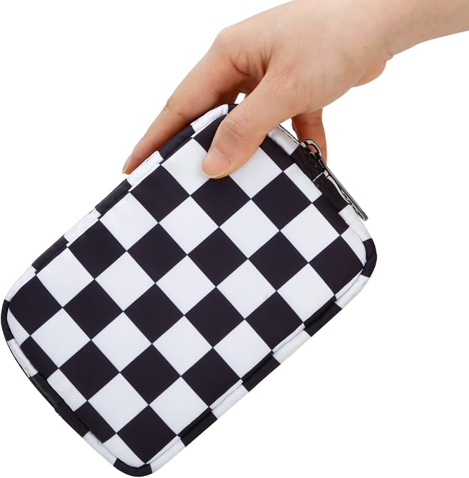 E-Tree Cute Small Makeup Bag, Cosmetic Toiletry Skin Care Make up Little Items Pouch for Purse,Zipper Mini Tech Charger Cable Electronic Organizer Case,Travel Accessories for Women Men Teen,Checkered - Image 2