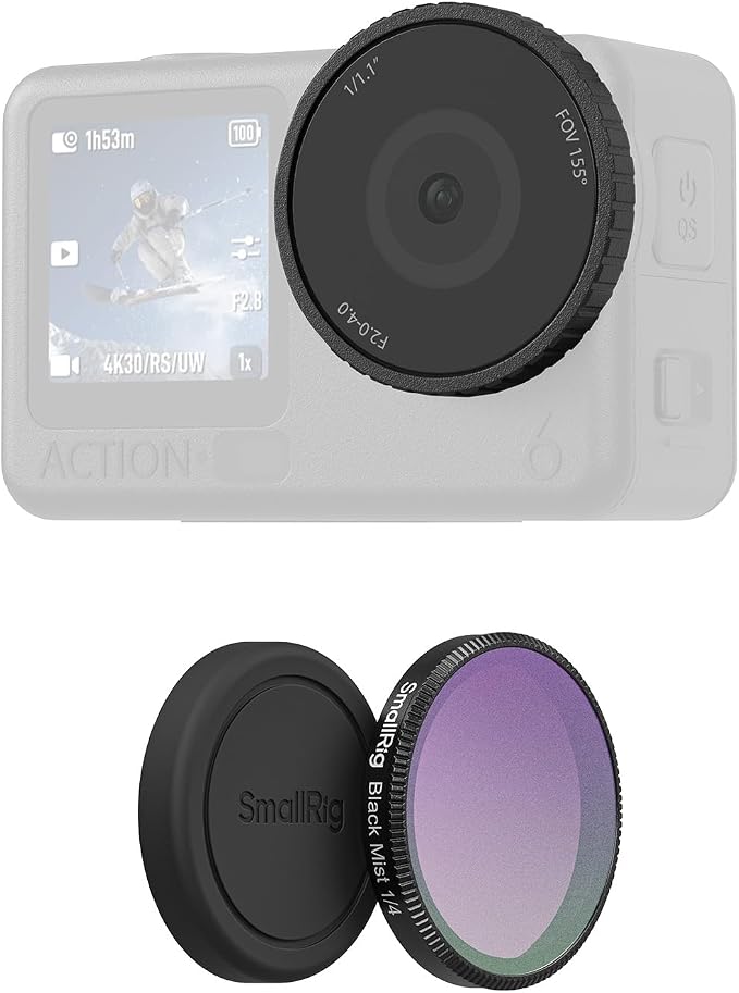 SmallRig 1/4 Black Mist Filter for DJI Osmo Action 6, Snap On Black Diffusion 1/4 Filter with Silicone Cover & Cleaning Cloth, HD Optical Glass, Multi-Coated - 6086 by SmallRig