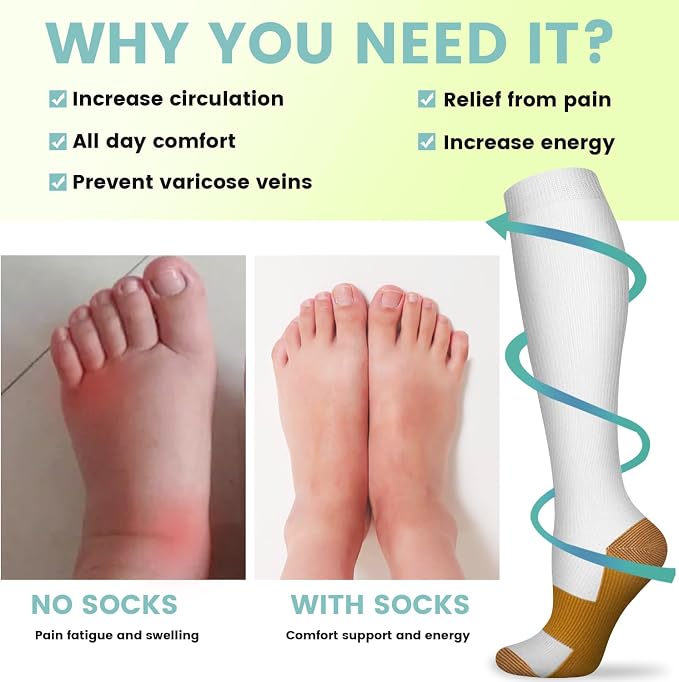 Copper Compression Socks 15-20 mmHg for Men & Women 8 Pairs – Circulation Support for Nurses, Travel, Running, Hiking, Soccer - Image 4