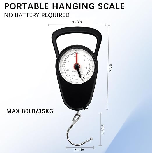 Hanging Scale with Hook, Fish Scale No Battery, Suitcase Scale, 80 Lbs | 2PC Luggage Weight Scale with Tape Measure, Durable Hanging Scale with Tape Measure for Suitcases, Travel, Fishing & Outdoor - Image 7