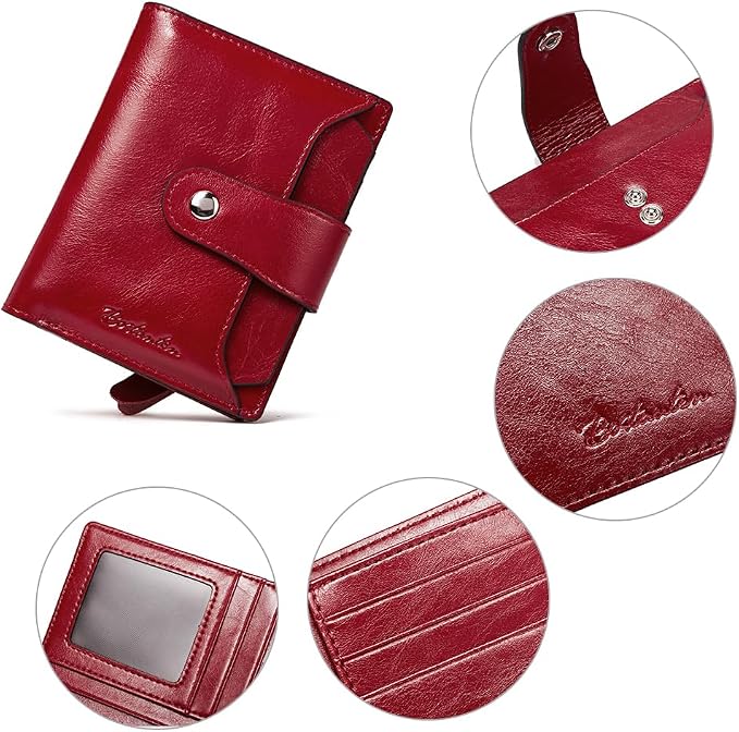 BOSTANTEN Leather Womens Wallet Small RFID Blocking Credit Card Holder | Removable ID Window, Zipper Coin Pocket, Bifold, Minimalist, Fits Small Purses, Daily Use, Ladies Gifts, Red - Image 7