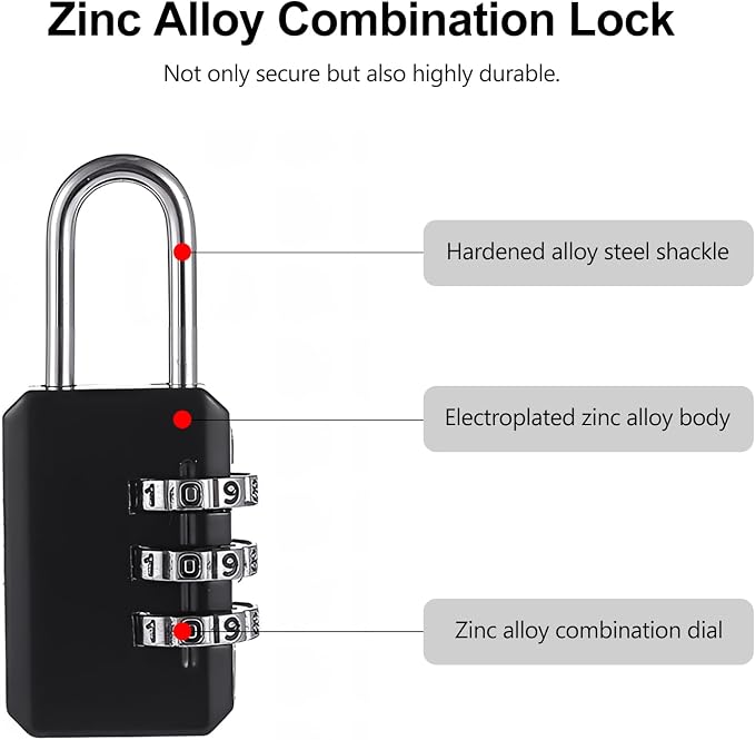 2-Pack Customizable Black Luggage Locks – Set Your Own Combination, Secure Travel Padlocks for Suitcases, Backpacks, and Bags - Image 4