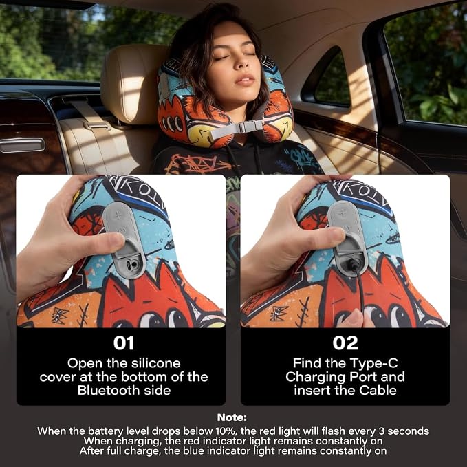 Bluetooth Travel Neck Pillow, Memory Foam | Built-in Headphones, Neck Support, Airplane Sleep, Noise Reducing, Adjustable Fit, Flights, Cars, Trains - Image 8