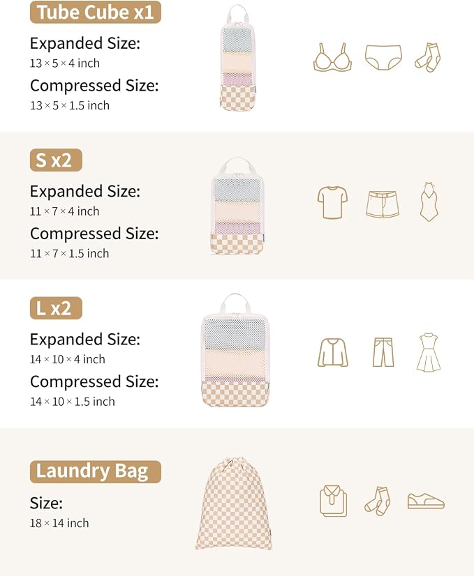 Narwey 6 Set Compression Packing Cubes for Travel Women Men, Travel Cubes for Carry On Suitcase, Durable Compression Luggage Organizer Bags - Image 4