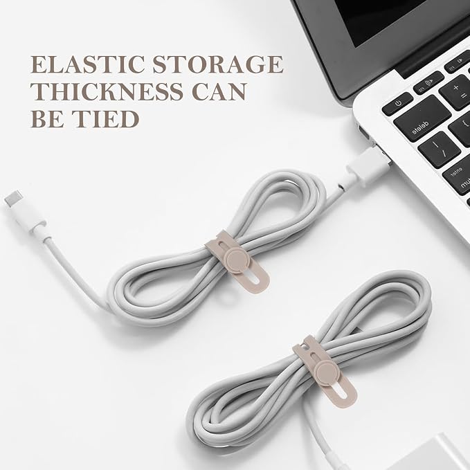 Donruby 30Pcs Silicone Cable Ties - Reusable & Washable with Adjustable Locking Buckles, High Elasticity Cable Management Straps for Home, Office, School, Travel Essential Cord Organizer (Khaki) - Image 6