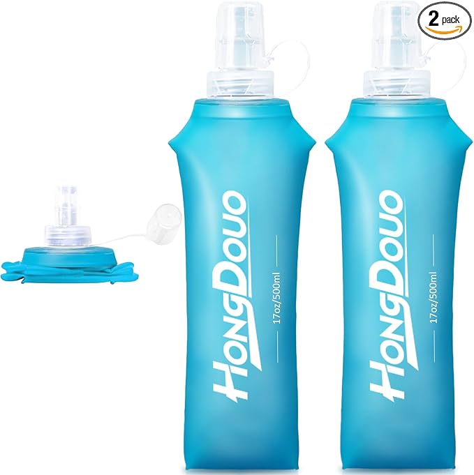 2 Packs Soft Flask, 17oz/500ml TPU Collapsible Soft Water Bottle for Hydration Pack, Running Vest, BPA-Free Folding Water Bottles for Hiking Cycling Climbing Running Outdoor Sports by Unknown