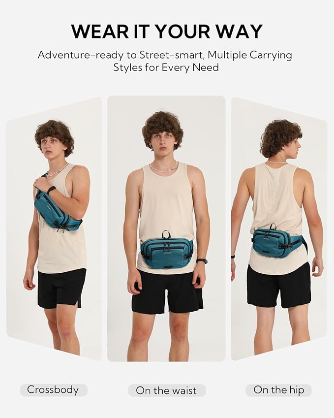 WATERFLY Fanny Pack Waist Bag: 3L Large RFID Anti-Theft for Travel | 180-Degree Opening Design, 5 Pockets, Nylon, Reflective Webbing, Adjustable Buckles, Hiking Daily Use, Women Men - Image 2