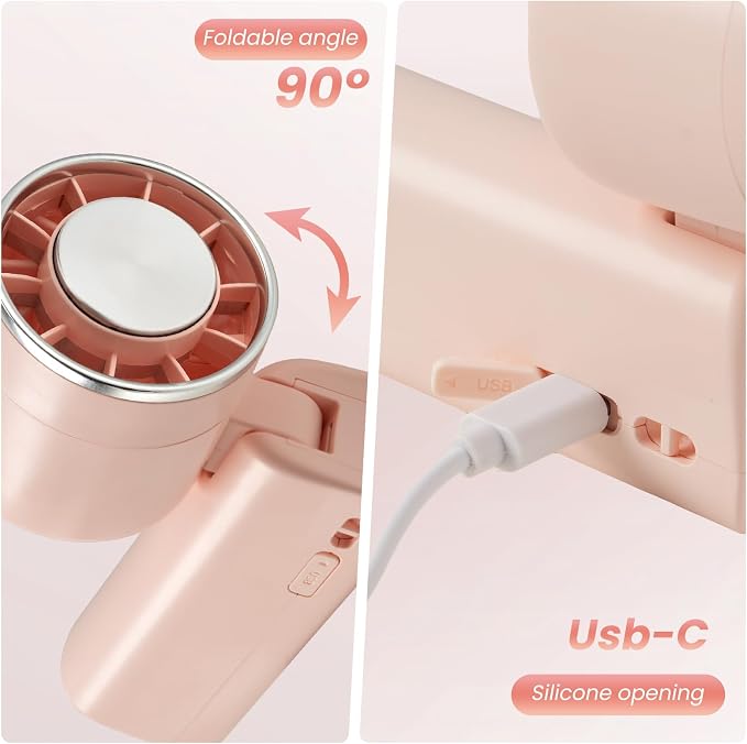 Hand Held Fan - 4 Speeds Adjustable 4800mAh,Foldable,Lightweight Neck-Worn Design,Beach Vacation Essentials,Portable Fan for Travel,Cooling for Camping Outdoor and Indoor - Pink - Image 2