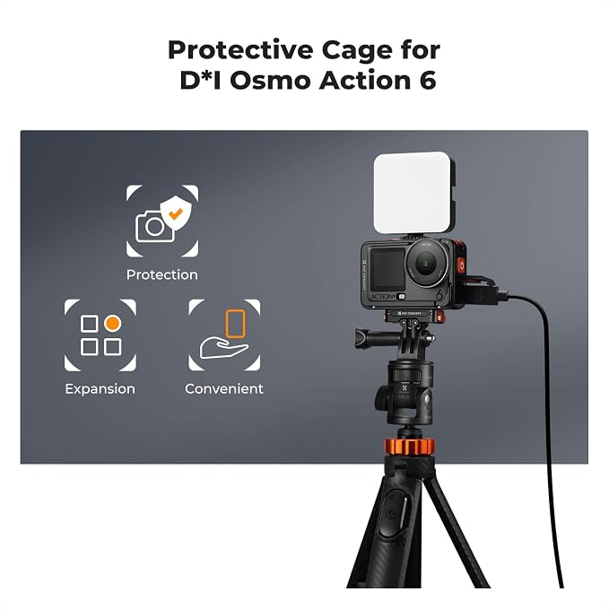 K&F CONCEPT Aluminum Alloy Camera Cage Compatible with DJI Osmo Action 6 | Protective Cage Expansion Frame Case with Cold Shoe | 1/4" Screw Adapter for Tripod, Selfie Stick, Action 6 Accessories, CD03 - Image 2