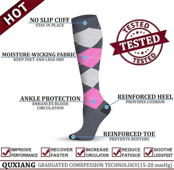 QUXIANG Copper Compression Socks for Women & Men Circulation (8 Pairs) - Best for Running Athletic Cycling - 15-20 mmHg - Image 3