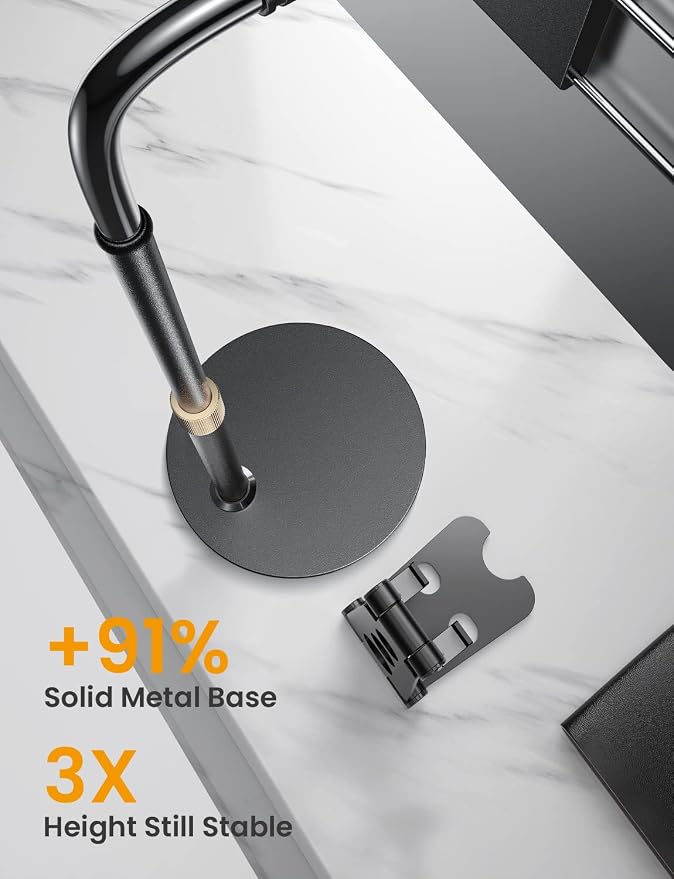 LISEN for iPad Stand for Desk Portable Monitor Adjustable Tablet Stand, Thick Case Friendly iPad Pro Holder Fits(4.7"-15.6") 12.9/10.9/10.2 Air Mini 4 3 2 Fire Tab Nexus Kindle, Black - Image 3