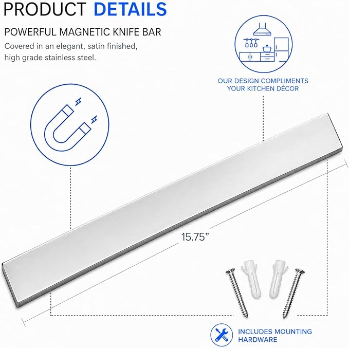 Modern Innovations 16 Inch Stainless Steel Magnetic Knife Bar with Multi-Purpose Functionality as a Knife Holder, Knife Strip, Magnetic Tool Organizer, Art Supply Organizer & Home Organizer - Image 5