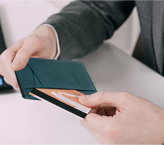 Unaone Slim Minimalist Wallet - Premium Leather RFID Blocking Front Pocket Wallets with 8 Card Slots and 2 ID Window, Drak Green - Image 8