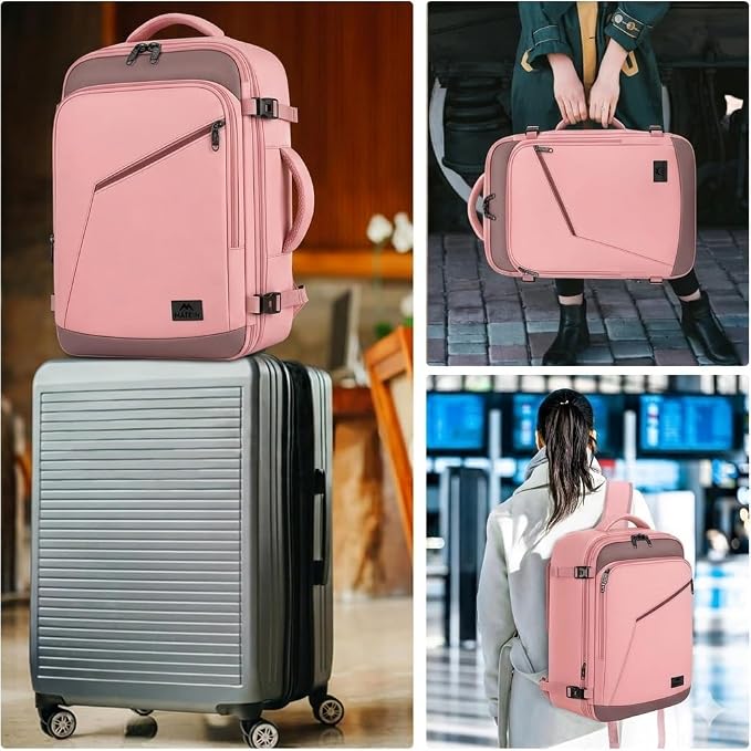 MATEIN Pink Grey Travel Backpack for Women, Flight Approved Carryon Daypack | Large Travelling Bag with Chest Strap for Womens, 40L, Cute Casual Daypack for Overnight, Outdoors, Business, Water Resistant - Image 7