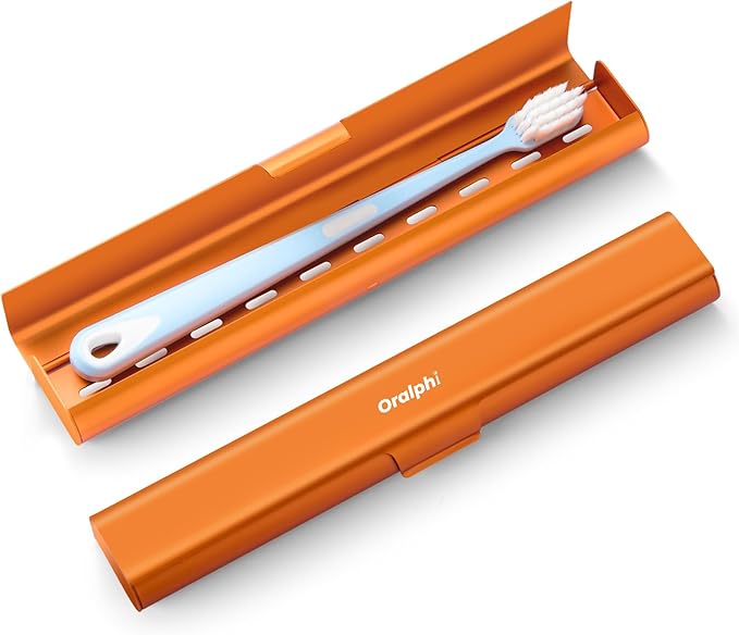 Aluminum Toothbrush Travel Case, Portable Travel Toothbrush Holder, Durable Manual Toothbrush Box Container for Traveling, Bathroom, Camping, Business Trip-Pumpkin Orange by Oralphi