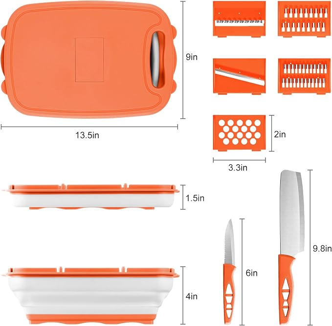 Gintan Camping Cutting Board, 9-in-1 Collapsible Chopping Board with Colander, Kitchen Vegetable Washing Basket for Camping, Camping Gifts Camping Accessories for RV Campers (orange) - Image 8