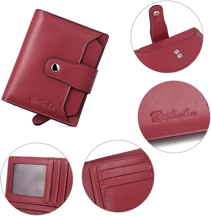 BOSTANTEN Leather Womens Wallet Small RFID Blocking Credit Card Holder | Removable ID Window, Zipper Coin Pocket, Bifold, Minimalist, Fits Small Purses, Daily Use, Ladies Gifts, Wine Red - Image 4
