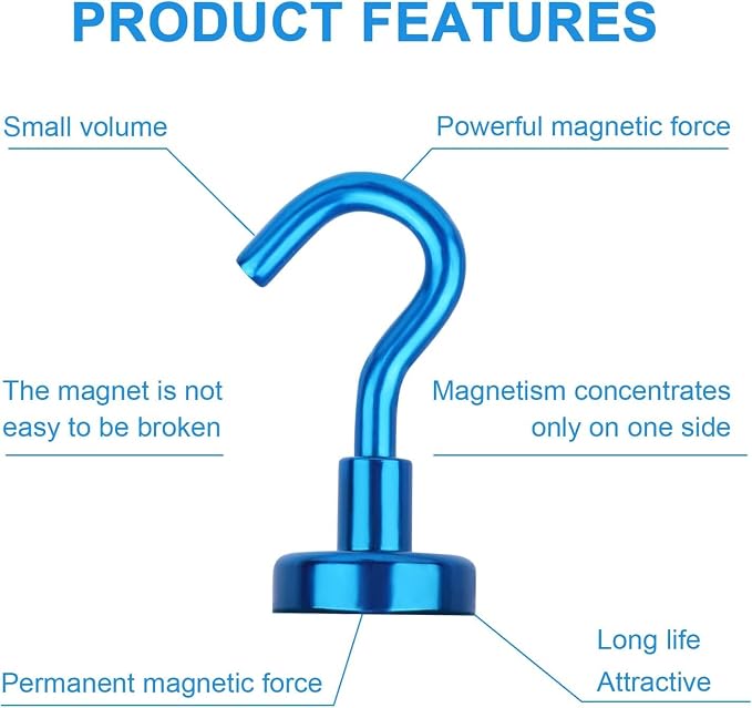 DIYMAG Magnetic Hooks 20pcs 30lbs+ Cruise Essentials 2026 Magnet Hook Blue | Neodymium Heavy Duty Strong Magnets Hanging Ship Cabins Refrigerator Fridge Classroom Beach Vacation Kitchen Grills Home Tool - Image 4