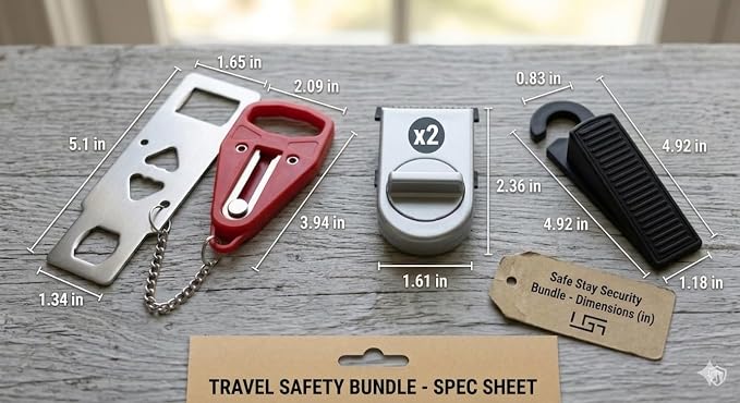Portable Travel Security Kit: Portable Door Lock, 2-Pack Window Locks, and Rubber Door Stop Wedge - 4-in-1 Essential Safety Bundle for Hotels, Vacation Rentals, and Apartment Rentals - Image 3