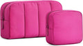 2 Pcs Makeup Bag Travel Toiletry Bag for Women Puffy Padded Cosmetic Pouch Purse Wide-open Makeup Organizer Case Travel Essentials by oscaurt